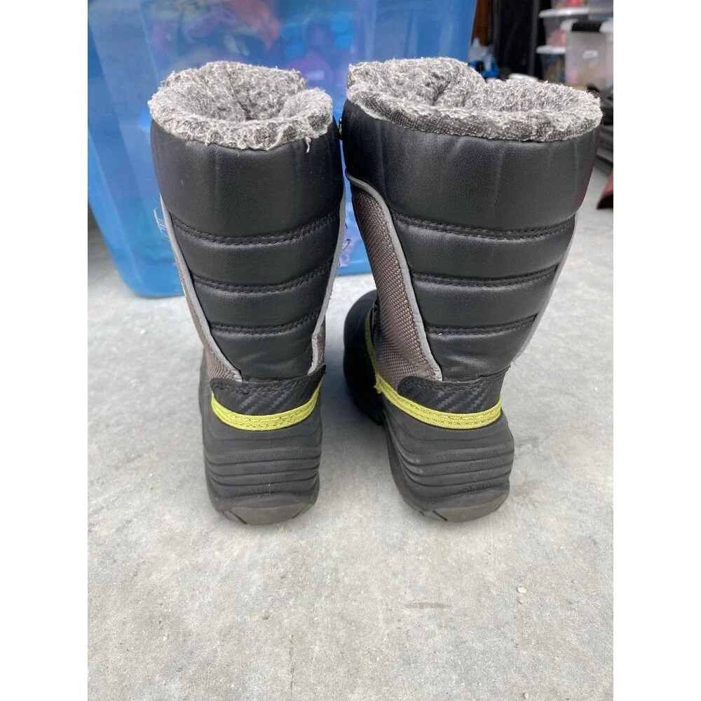 Kamik Kids Winter Snow Boots Size 13 Gray Black Neon Green Waterproof
